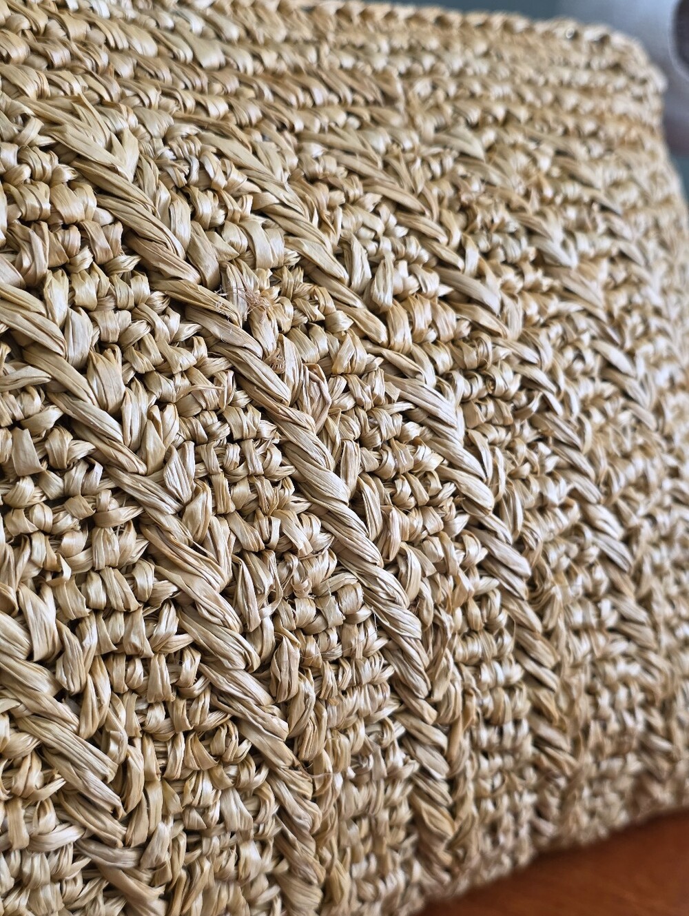 AERIN Allegra Raffia Pouch Tan Woven Chevron Clutch Bag - Picture 7 of 15